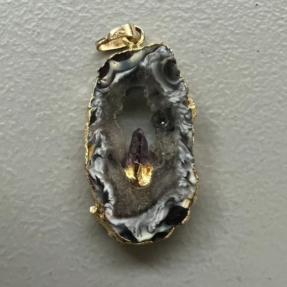 Amethyst & Agate Slice Pendant